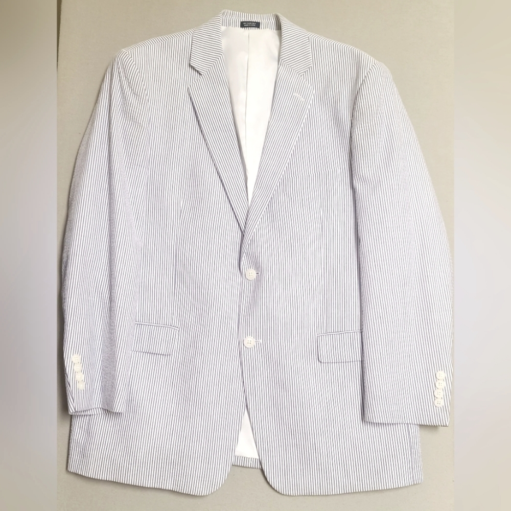 Saddlebred Men's Blazer Size 40 Blue and White Stripe Seersucker Jacket Coat